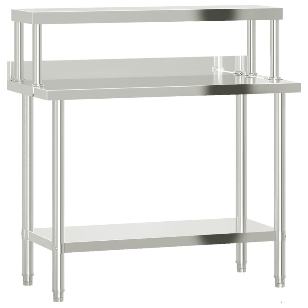 vidaXL Worktop with top shelf 110x55x120cm stainless steel