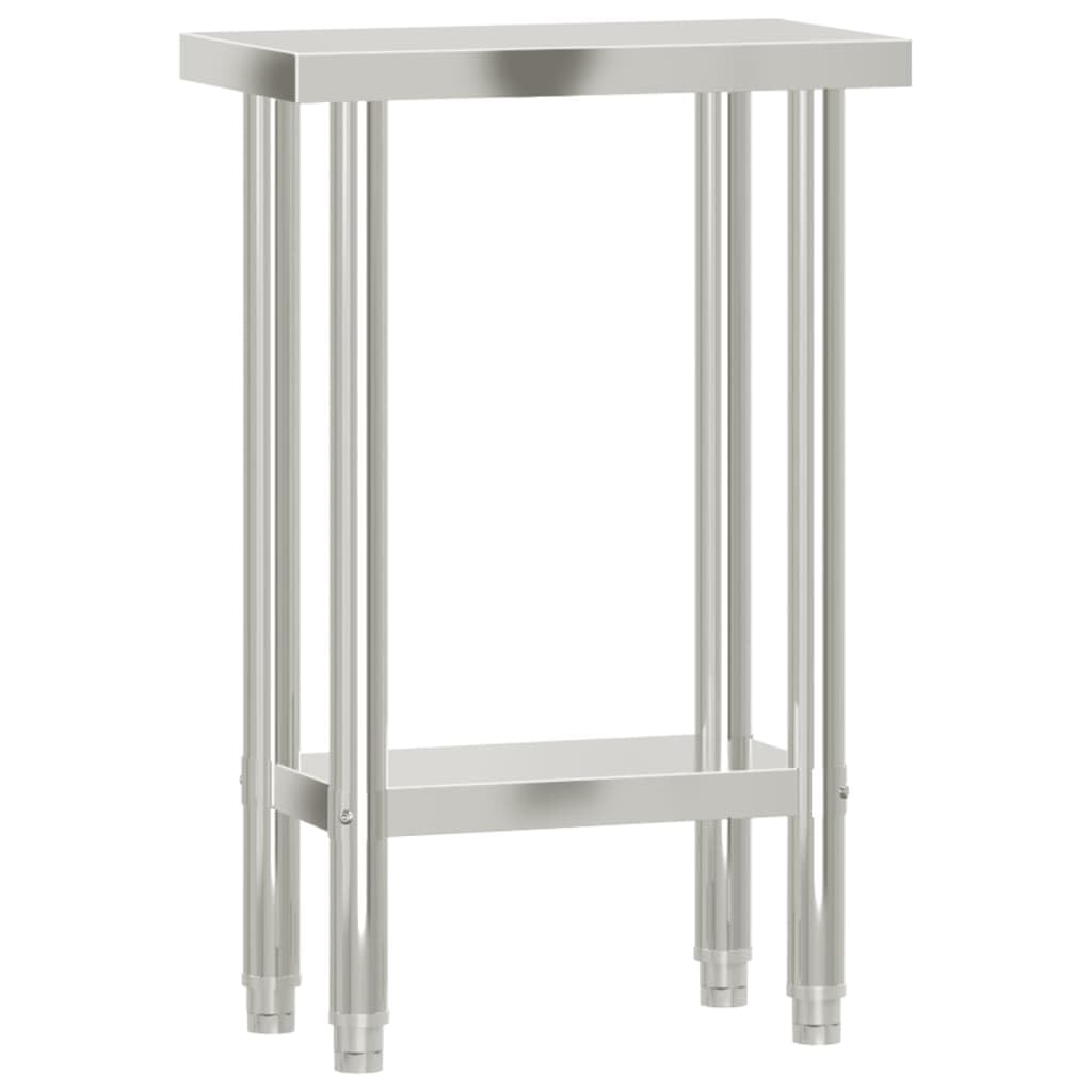 vidaXL Stainless Steel Kitchen Work Table - 21.7"x11.8" Surface, with Storage Shelf & Adjustable Feet for Home, Restaurant, School