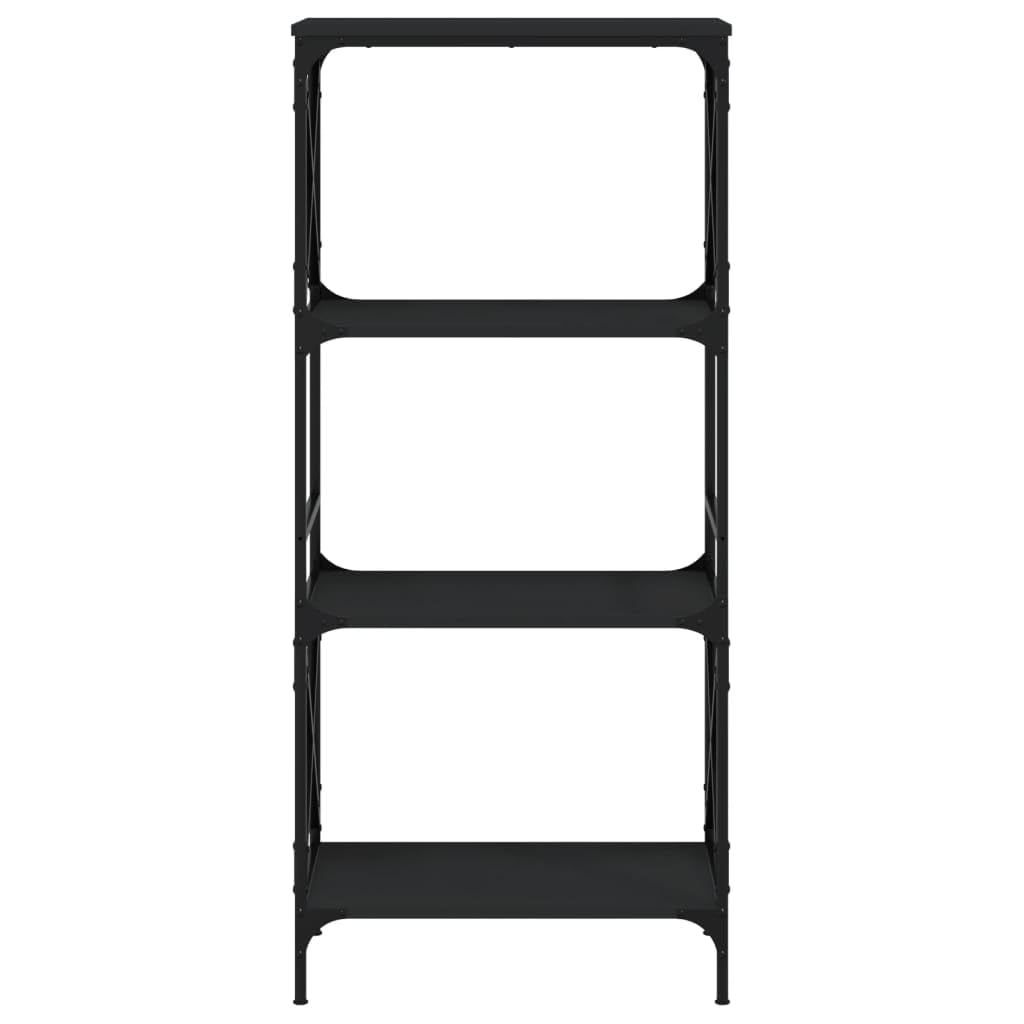 vidaXL 4-Tier Bookcase in Black - Engineered Wood Construction with Industrial Metal Frame, Ample Space, and Adjustable Feet