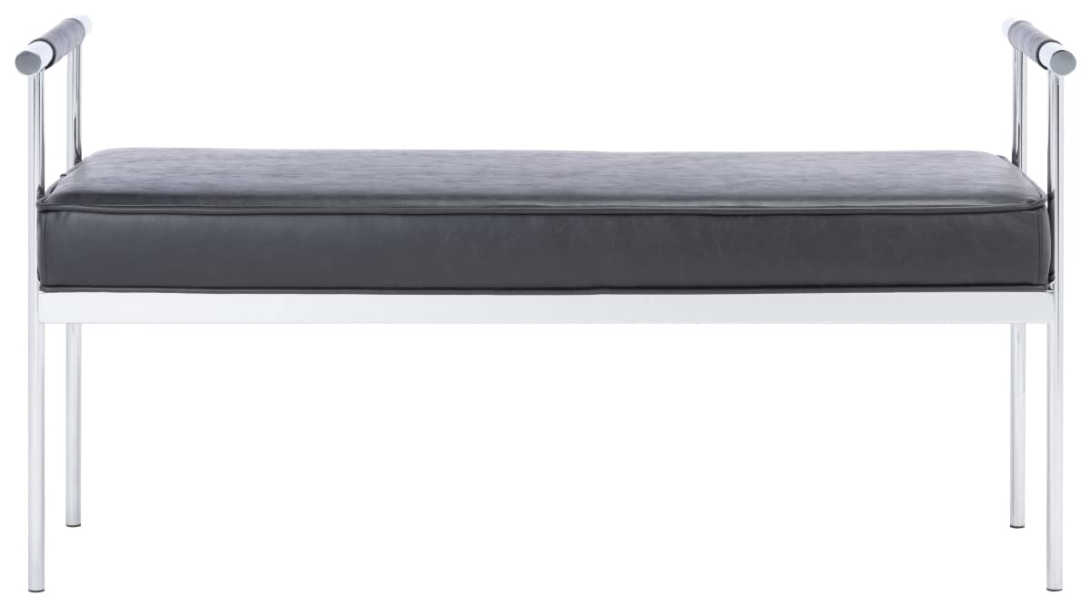 SAFAVIEH Home Collection PIM Faux Leather Long Rectangle Living Room Bedroom Entryway Foyer Office Hallway Upholstered Bench wit