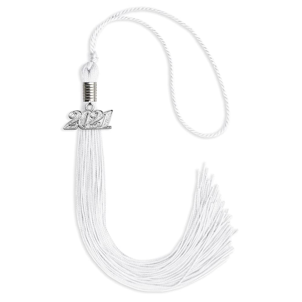 Endea Graduation Single Color Tassel with Silver Date Drop (White, 2021)