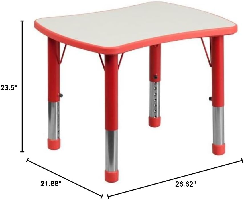 21.875W x 26.625L Rectangular Red Plastic Height Adjustable Activity Table with Grey Top