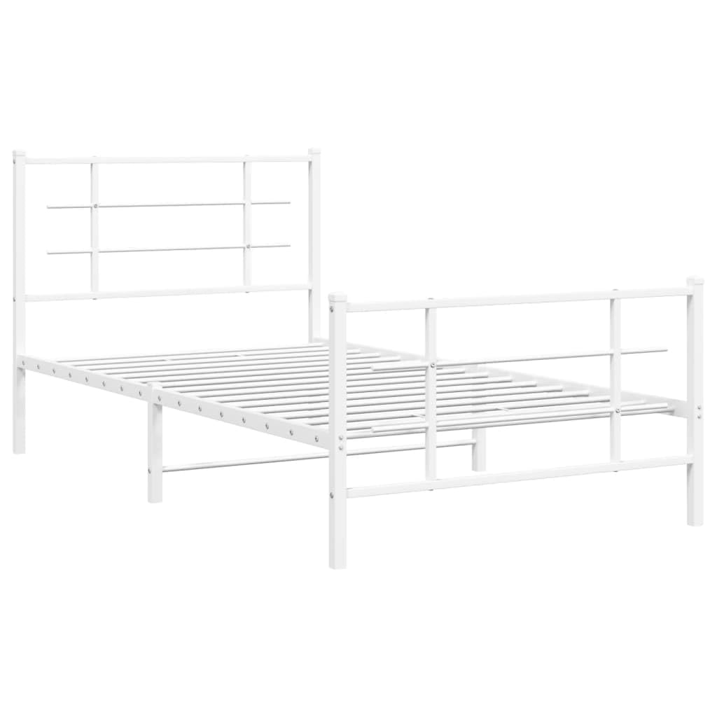 vidaXL Metal Bed Frame - Steel Single Bed with Headboard/Footboard, Slatted Base, White, Under-Bed Storage Space, Bedroom Furniture, 81.5x41.3x35.4