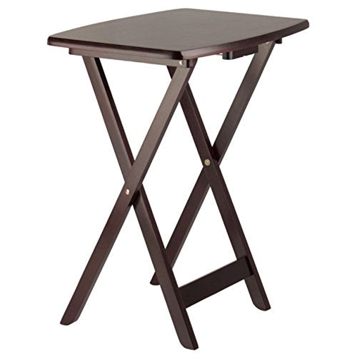 Ergode Wood Dylan 5-Piece Snack Table Set - Solid Wood, Foldable, Spacious Tops, Espresso Finish, Includes Storage Stand, Ideal for TV Meals and Appetizers, Minimal Assembly Stand