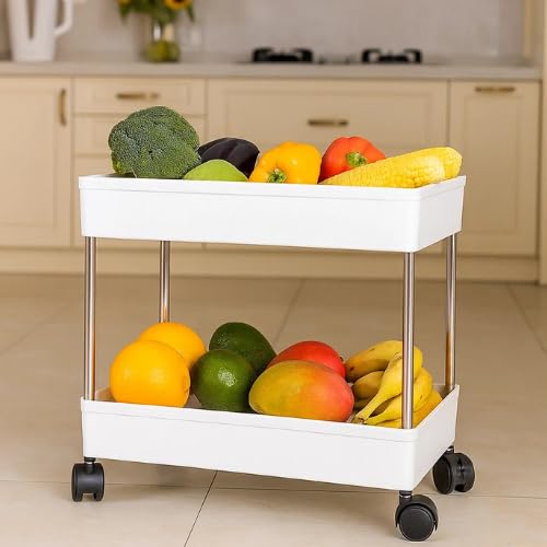 Leaffybezz 2 Tier Storage Rack, Kitchen Trolley, Storage Cart With Wheels, Rolling Storage Cart, Kitchen Storage Rack, Multipurp