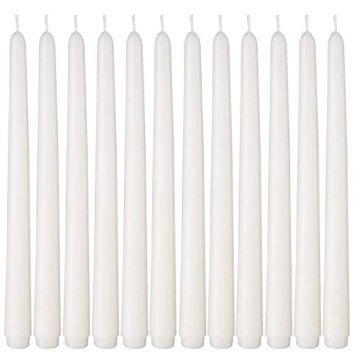 NIKY 10 inch Taper Candles for Christmas, Set of 12 Unscented Dripless Candlesticks - 8 Hours Long Burning for Home Decor, Weddi