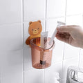 Wall Mounted Toothbrush Holder Cup with Cute Bear Hook, Plastic Drainage Toothbrush Organizer for Bathroom, Self Adhesive Toothp