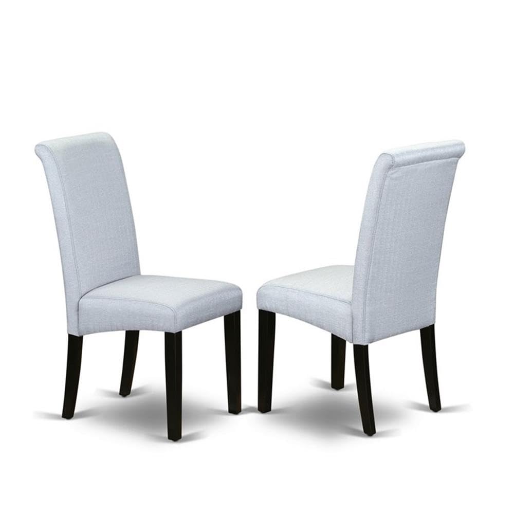 East West Furniture V697BA105-6 6 Pc Dining Table Set Contains a Cement Mid Century Dining Table and a Modern Bench, 4 Grey Linen Fabric Parson Chairs with High Back - Wire Brushed Black Finish
