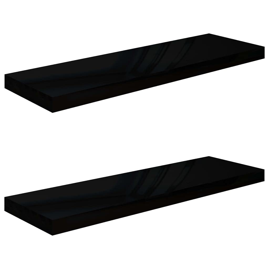 Vidaxl Set Of 2 Floating Wall Shelves  High Gloss Black Finished, Honeycomb Mdf Metal Frame, Invisible Mounting, 31.5 Inch X9.3 Inch X1.5