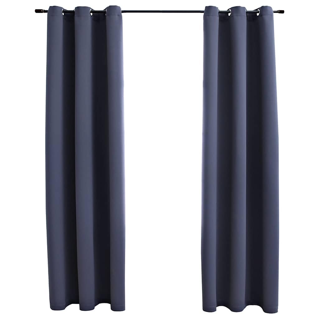 vidaXL Blackout Curtains with Rings, Anthracite Fabric, 37"x63", Set of 2, Machine Washable, Blocks 95% Light, Elegant Design for Living Room, Bedroom, Office Space