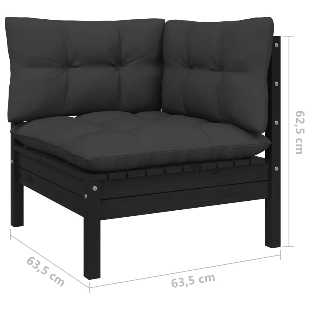 vidaXL Solid Pinewood Patio Lounge Set 5 Piece with Cushions Garden Outdoor Lawn Yard Terrace Balcony Wooden Seat Seating Furniture Black
