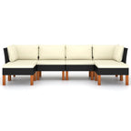 vidaXL 6-Piece Black Patio Lounge Set with Cushions - Weather-Resistant Poly Rattan & Solid Eucalyptus Wood Legs - Easy-Assembly Outdoor Furniture - Modern/Farmhouse Style