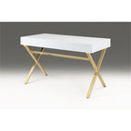 Neos Modern Furniture White top Desk with Two Drawers/Gold Base