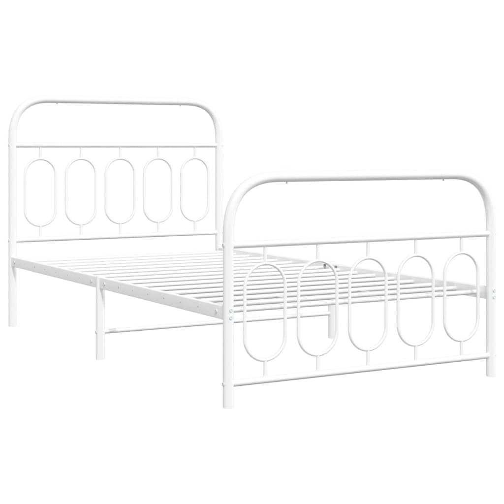 vidaXL Metal Bed Frame with Headboard & Footboard - White, Steel, Single, 39.4"x78.7" - Modern Design, Extra Storage Space, Bedroom Furniture