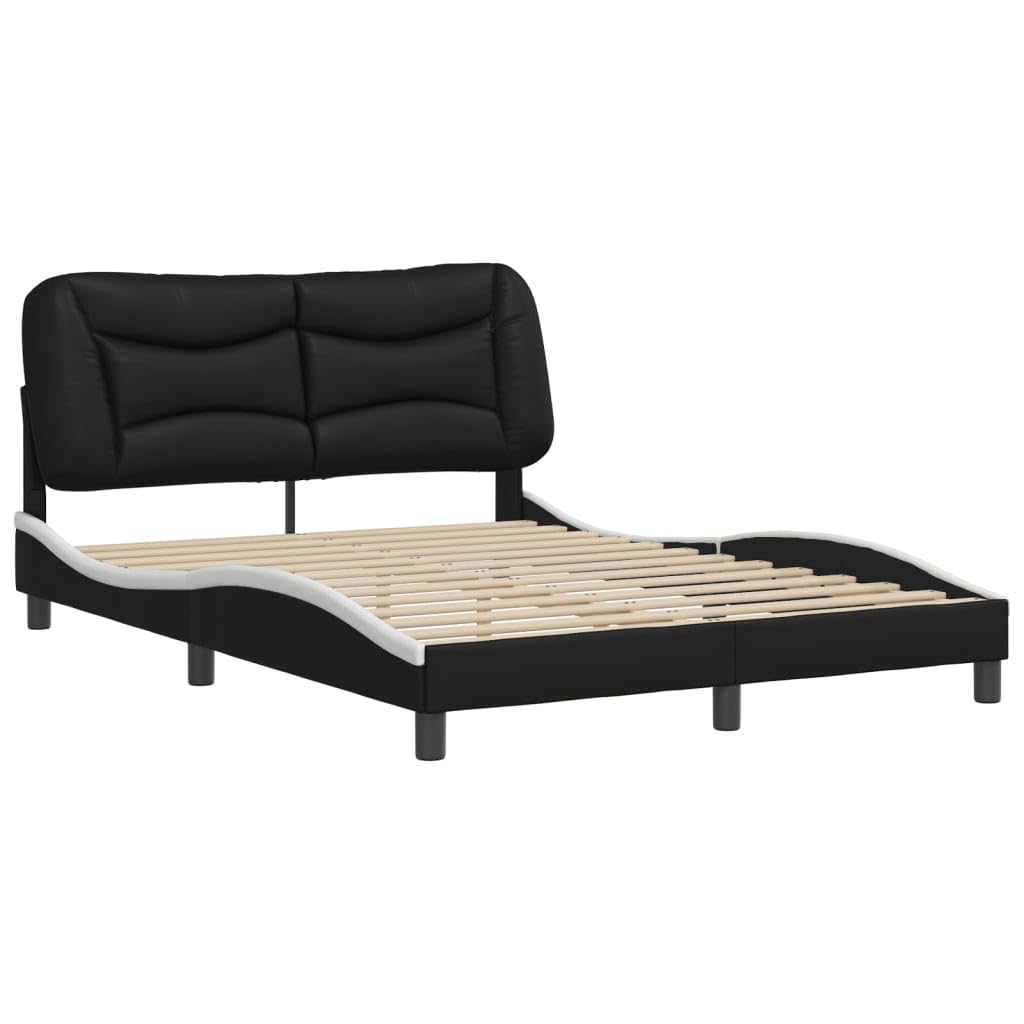 vidaXL Faux Leather Full Bed Frame with Headboard - Black/White 53.9"x74.8" - Modern Double Bed with Plywood Slats & Stuffed Cushion