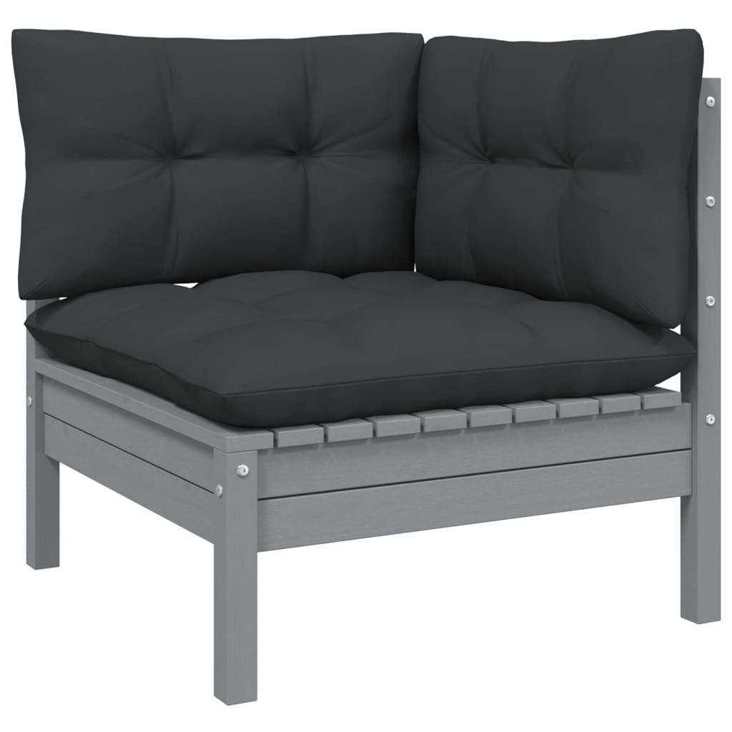 vidaXL Solid Pinewood Patio Lounge Set 7 Piece with Cushions Garden Outdoor Lawn Yard Terrace Balcony Wooden Seat Seating Furniture Gray