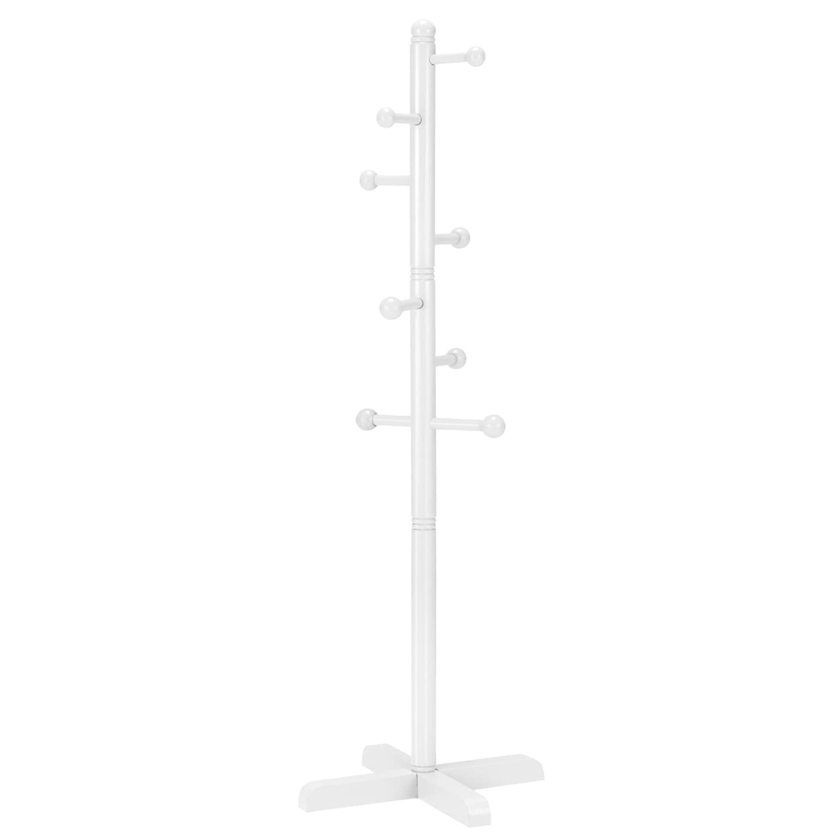 Azaeahom Cross Coat Rack Freestanding Clothing Hanger Home Racks, Wooden Coat Tree Stand with 8 Hooks 2 Adjustable Height, Easy 