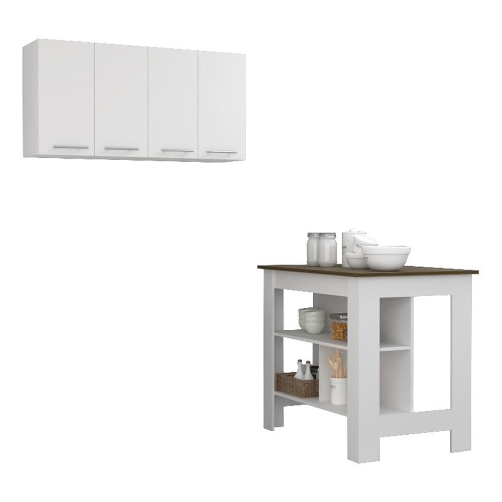 Fm Furniture Caledon Kitchen Set,35.4' H X 40.5' W X 27.5' D,White/Walnut