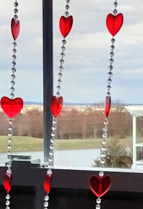 Asian Home Beautiful Acrylic Beaded Curtain - Red Heart