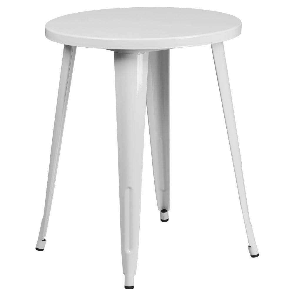 Flash Furniture Webb Commercial Grade 24 Round White Powder Coated Metal Indoor-Outdoor Table