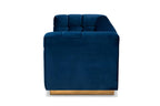 Baxton Studio Loreto Glam and Luxe Navy Blue Velvet Fabric Upholstered Brushed Gold Finished Sofa