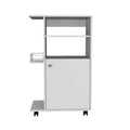 Modern Kitchen Cart 39" H, Single Door Cabinet, 4 Wheels, 1 Side Shelf, White