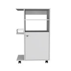 Modern Kitchen Cart 39" H, Single Door Cabinet, 4 Wheels, 1 Side Shelf, White