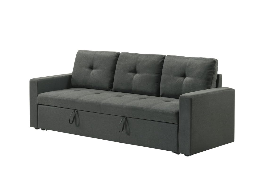 Burleigh 83.5W Dark Gray Fabric Sleeper Sofa with Tufted Cushions