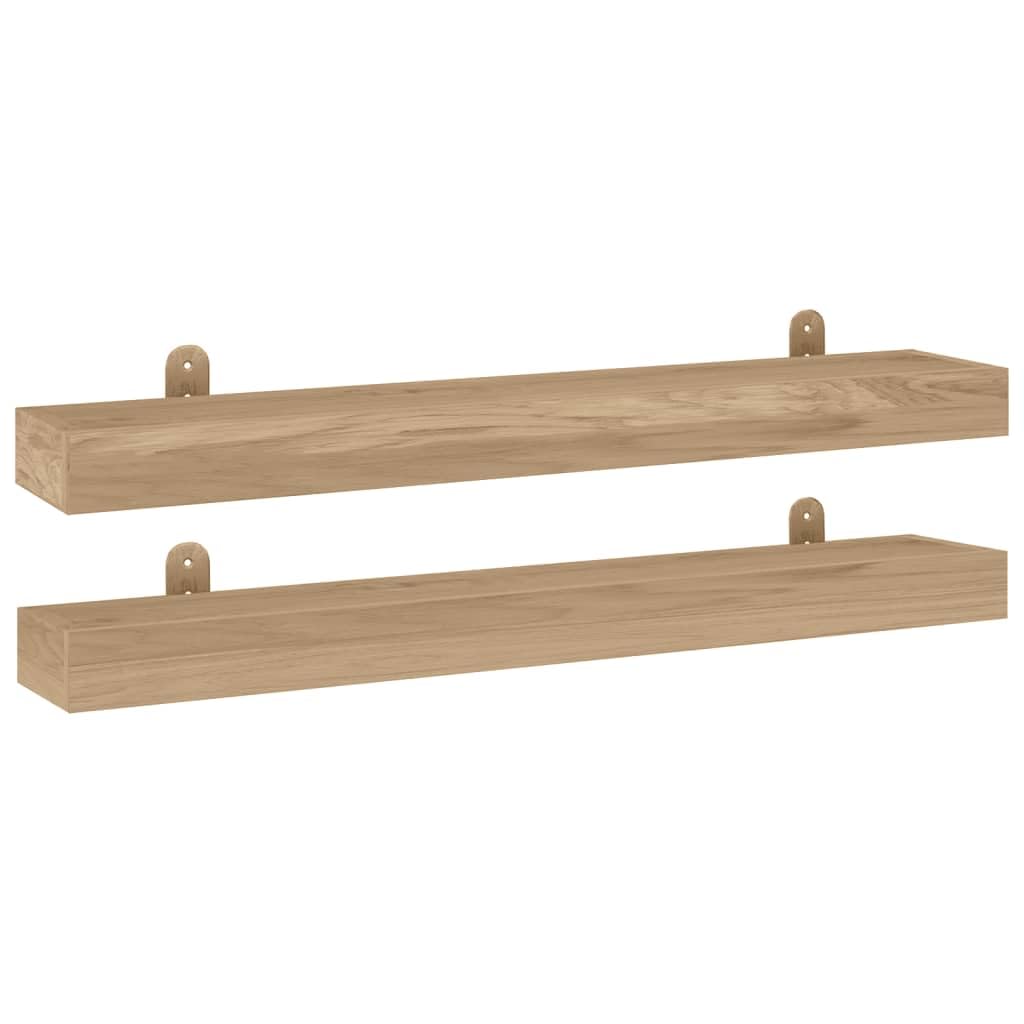 vidaXL Sleek Solid Teak Wood 2-Piece Wall-Mounted Shelves - 35.4"x5.9"x2.4" - Brown - Modern Wall Decoration, Space Saver Furniture for Indoor Home Decor