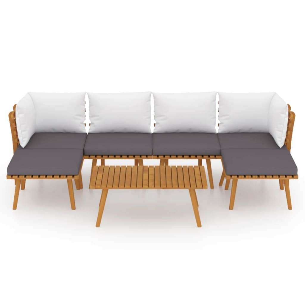 vidaXL 7-Piece Patio Lounge Set with Cushions – Solid Acacia Wood Outdoor Furniture – Rustic Charm Design – Weather-Resistant – Dark Gray and White Cushions