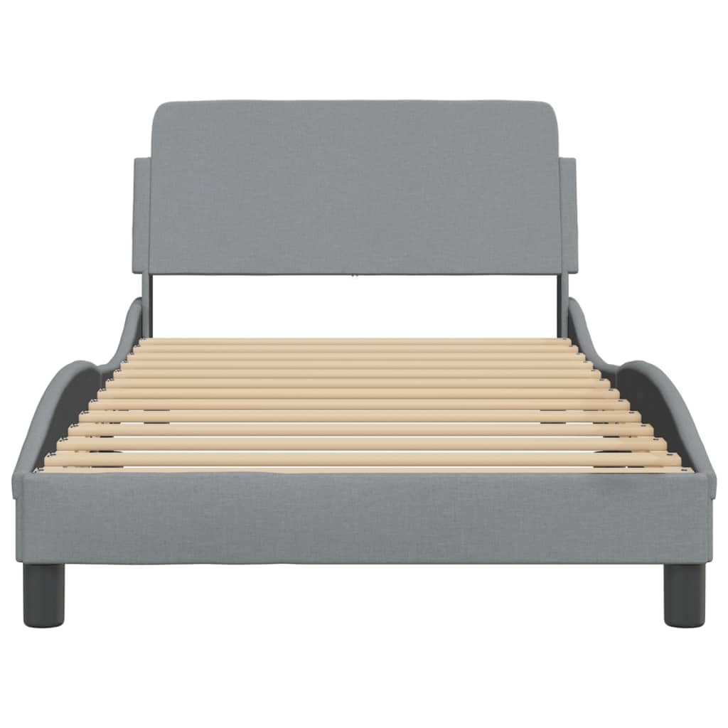 vidaXL Elegant Single Bed Frame- Fabric, Light Gray 39.4"x74.8", Supportive Legs, Plywood Slats, Stylish Headboard