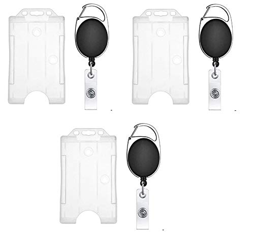 Fedus I.D. Card Retractable Holder Badge Yo Yo Clip + Card Holder Pack 3,Black
