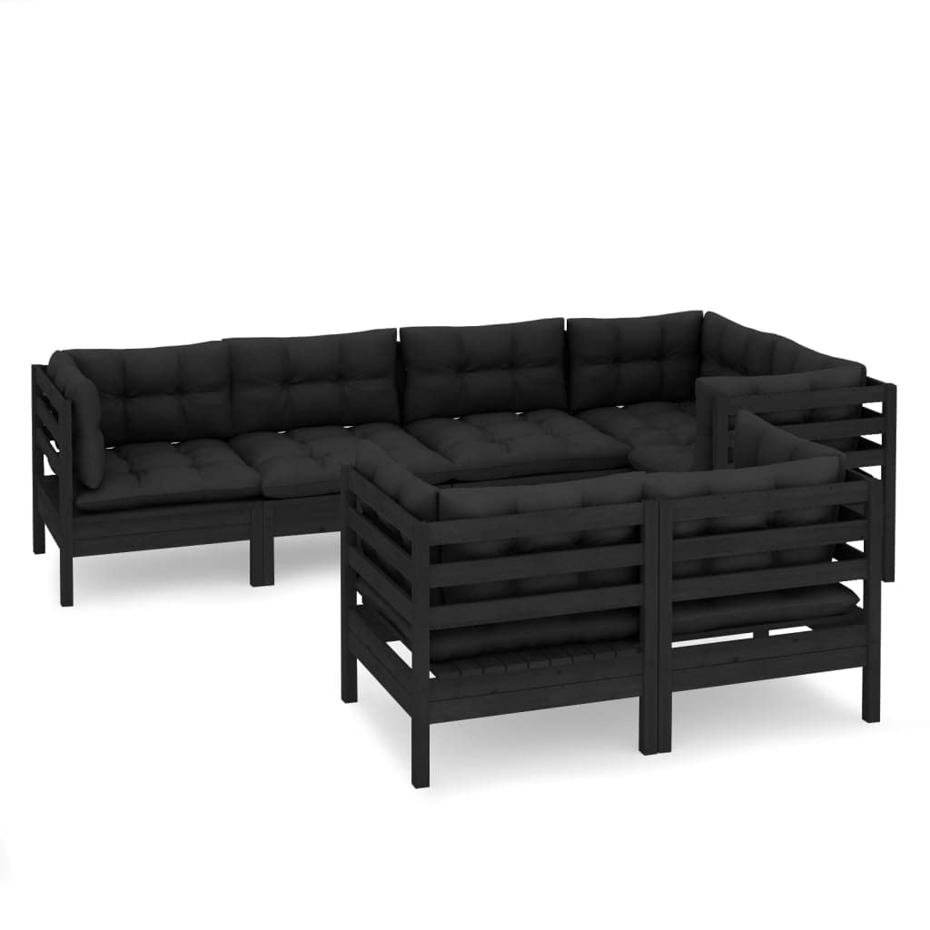 vidaXL Solid Pinewood Patio Lounge Set 7 Piece with Cushions Garden Outdoor Lawn Yard Terrace Balcony Wooden Seat Seating Furniture Black
