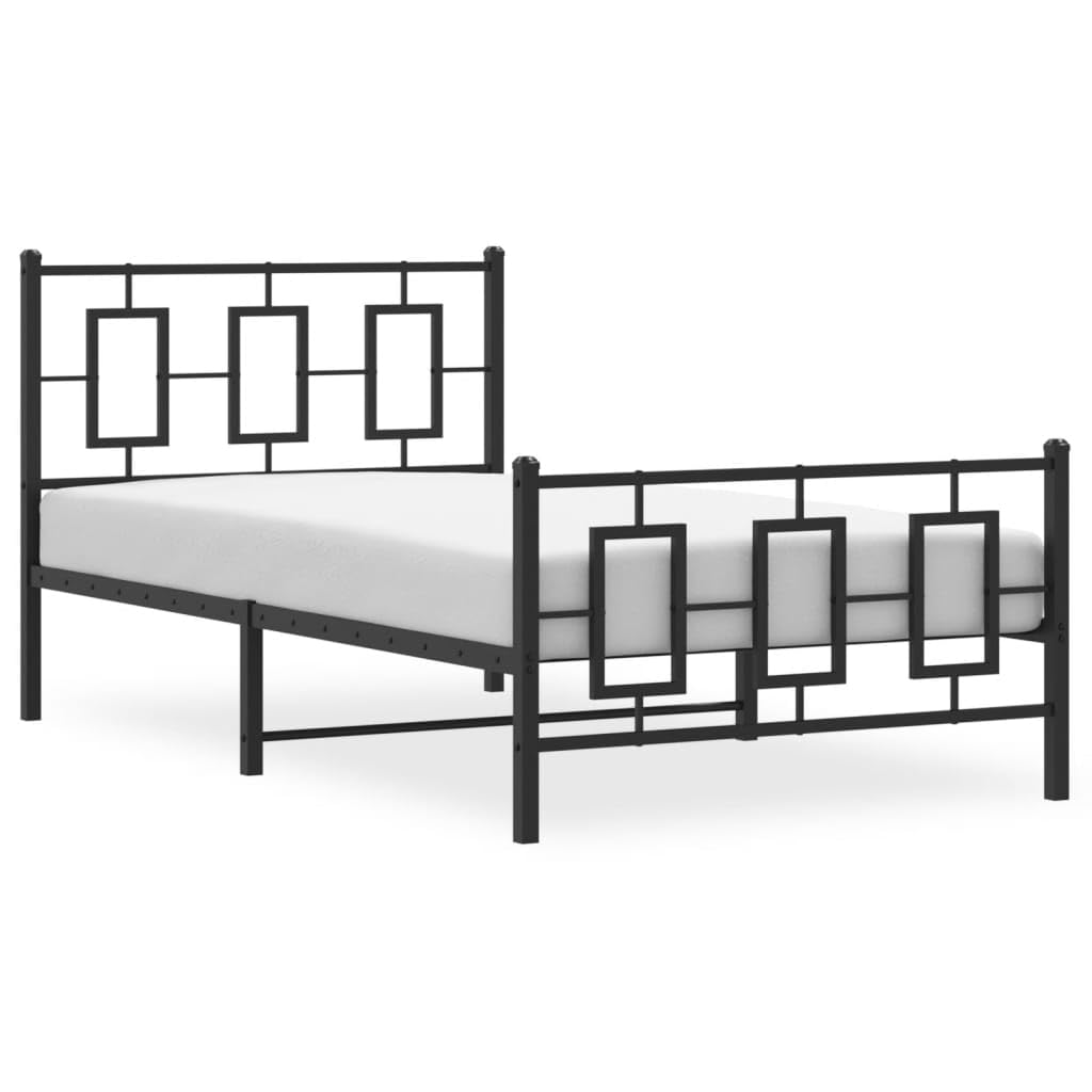 vidaXL Metal Single Bed Frame - Black Steel with Headboard/Footboard, Metal Slats, Bedroom Furniture, 39.4"x78.7" Compatibility