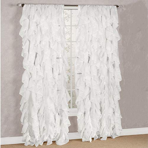Diamondhome Decorative Sheer Vertical Ruffle Waterfall Window Treatment Curtain Drape (White, 1 Panel 50' X 63')
