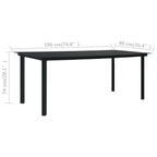 vidaXL Rectangular Patio Dining Table – Industrial-Style, Outdoor Furniture for Patio or Garden, Durable Powder-Coated Steel & Glass Top, Black – 74.8"x35.4"x29.1”
