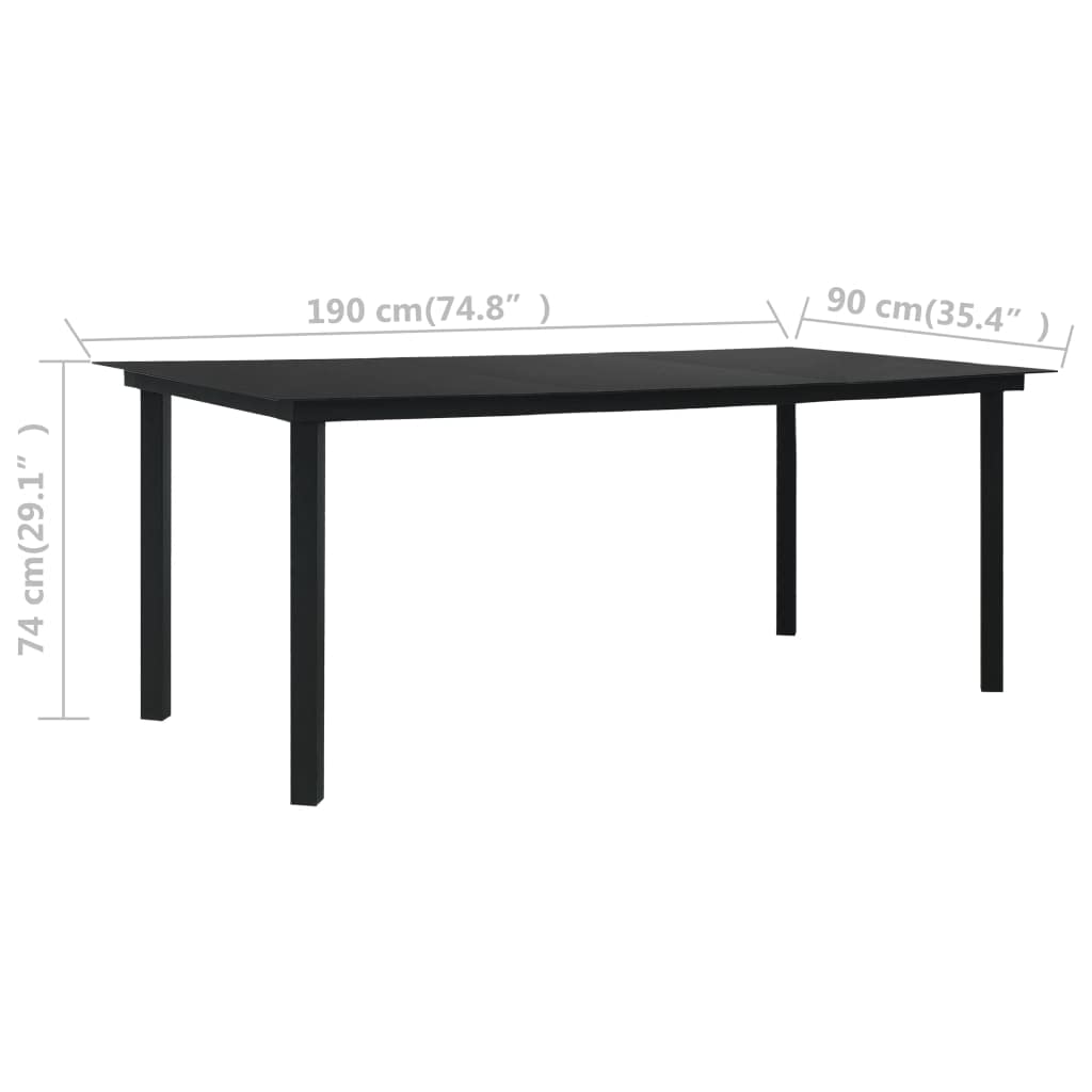 vidaXL Rectangular Patio Dining Table – Industrial-Style, Outdoor Furniture for Patio or Garden, Durable Powder-Coated Steel & Glass Top, Black – 74.8"x35.4"x29.1”