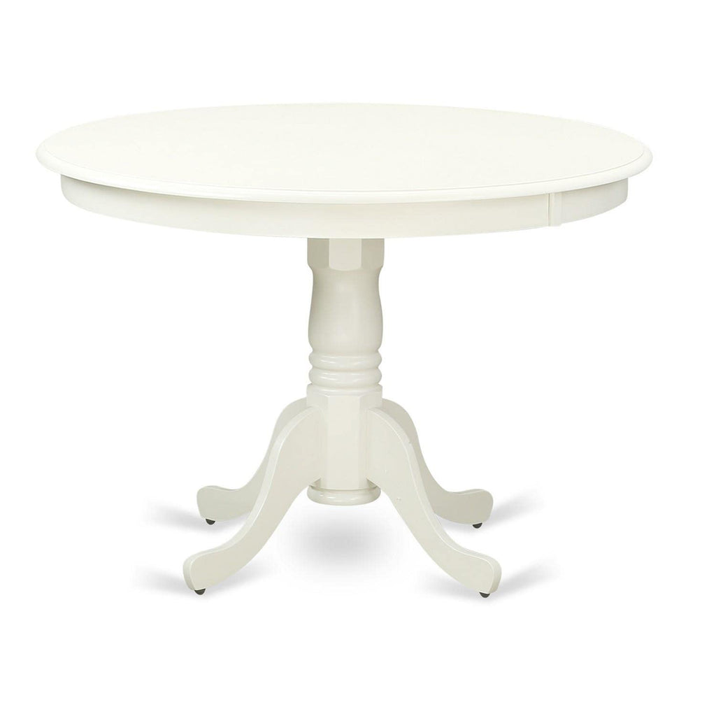 East West Furniture HLGR5-LWH-W 5 Piece Dining Room Furniture Set Includes a Round Dining Table with Pedestal and 4 Wood Seat Chairs, 42x42 Inch, Linen White