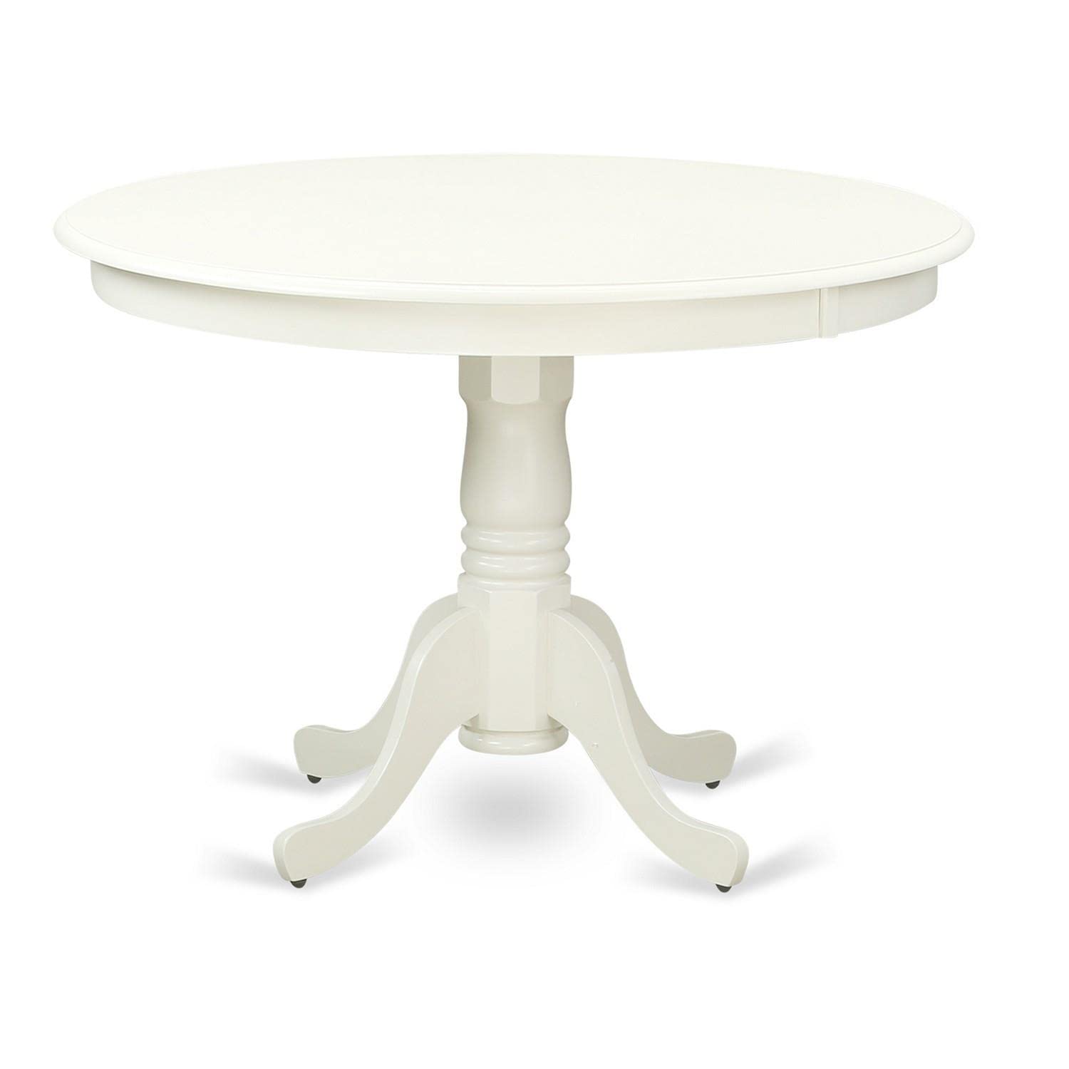 East West Furniture HLGR5-LWH-W 5 Piece Dining Room Furniture Set Includes a Round Dining Table with Pedestal and 4 Wood Seat Chairs, 42x42 Inch, Linen White