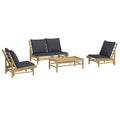 vidaXL 4 Piece Patio Lounge Set with Dark Gray Cushions - Made of Natural Bamboo, Includes Coffee Table and Bench, Modular Desig