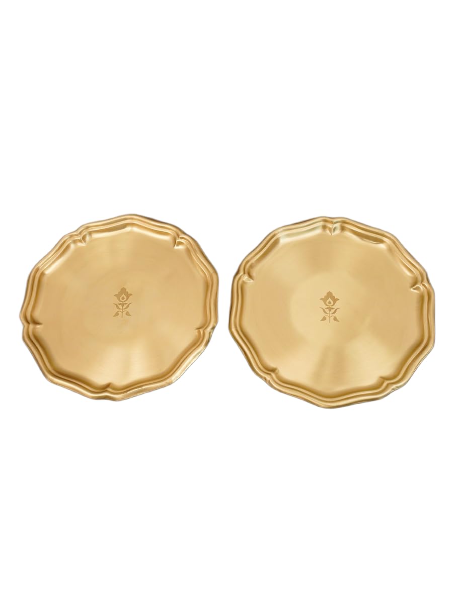 Jaypore Golden Brass Hand Crafted Plate Set Artisan Serveware Collection For Dining Presentation Traditional Table Arrangement K