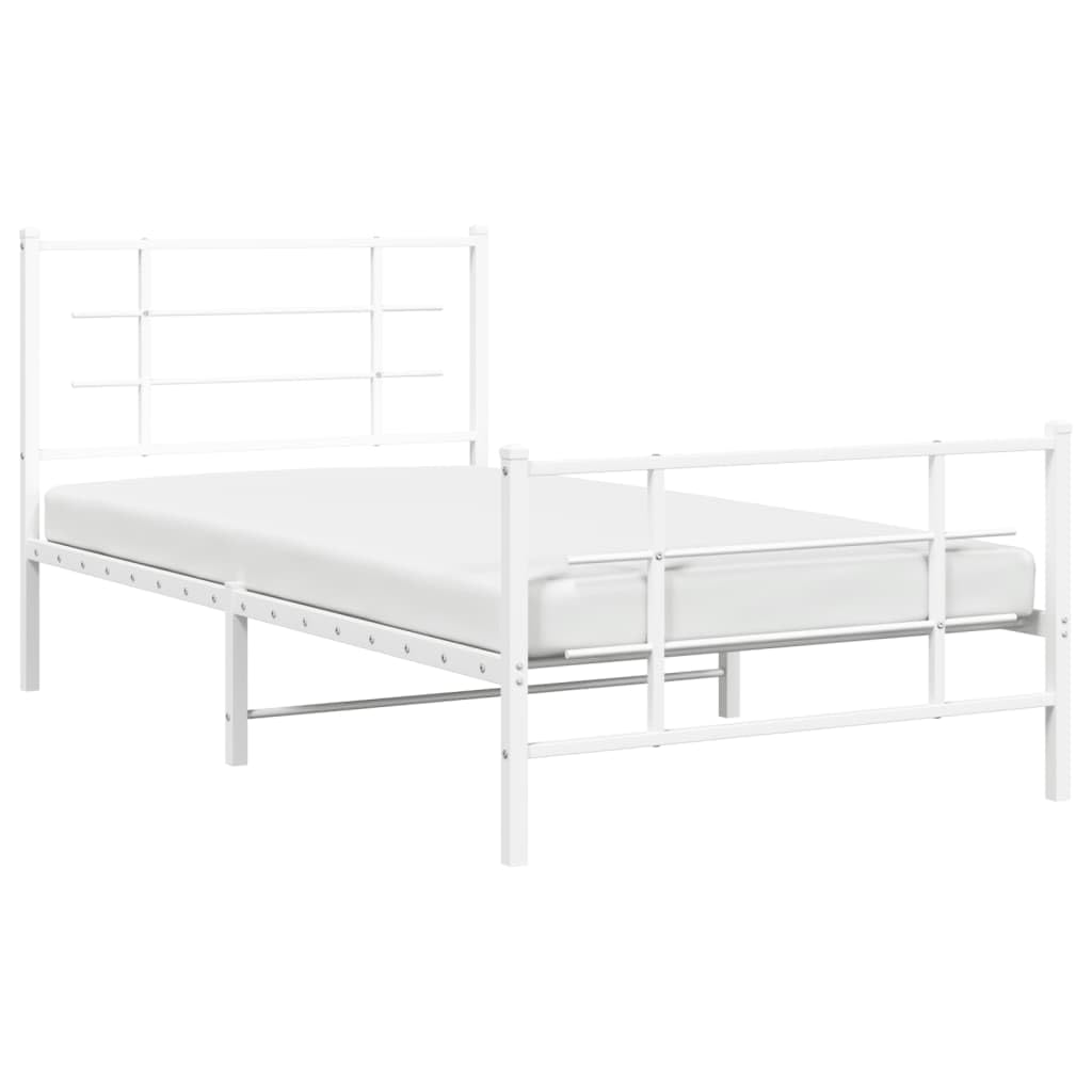 vidaXL Metal Bed Frame - Steel Single Bed with Headboard/Footboard, Slatted Base, White, Under-Bed Storage Space, Bedroom Furniture, 81.5x41.3x35.4