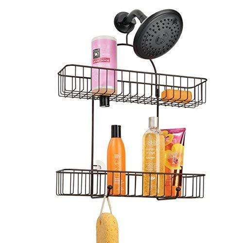 INDIAN DECOR. 28414 Extra Wide Metal Bathroom Tub & Shower Caddy, Hanging Storage Organizer Center with Builtin Hooks and Baske