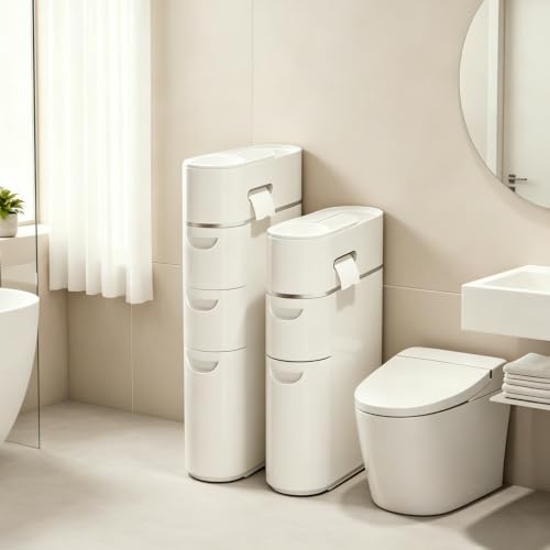 BGYMF 2Tier Narrow Slim Bathroom Storage Cabinet with Wheels,White