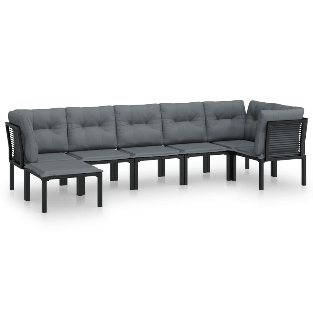 vidaXL Patio Lounge Set 7 Piece, Sectional Sofa Set with Cushions, Conversation Set with Outdoor Footstool, Modern Style, Black 