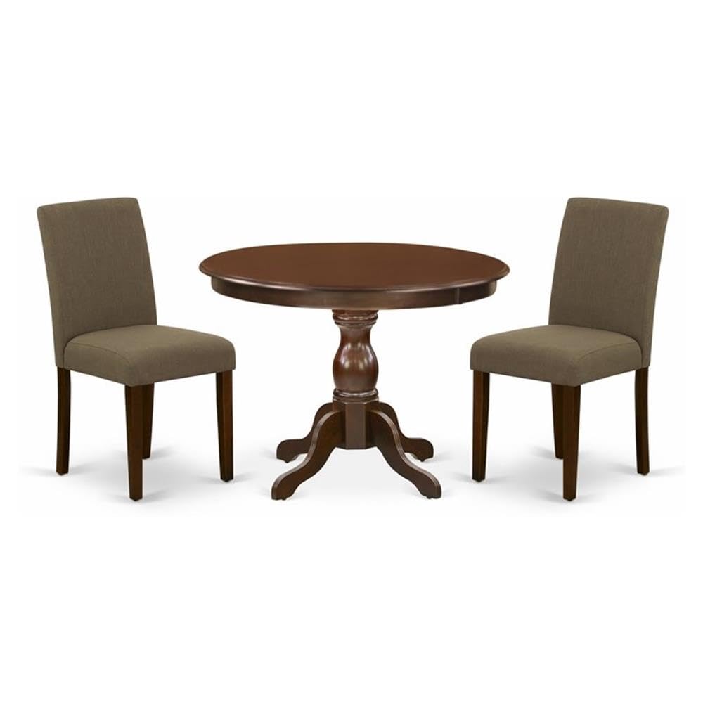 East West Furniture HBAB3-MAH-18 3 Piece Dining Room Table Set Contains a Round Kitchen Table with Pedestal and 2 Coffee Linen F