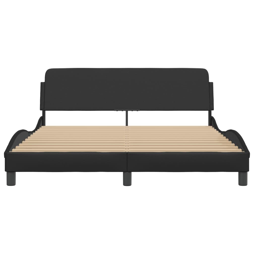 vidaXL Bed Frame with Headboard Black Queen Faux Leather 85.8"x61.8"x29.3" Stylish Modern Faux Leather Bed with Plywood Slats and Sturdy Legs