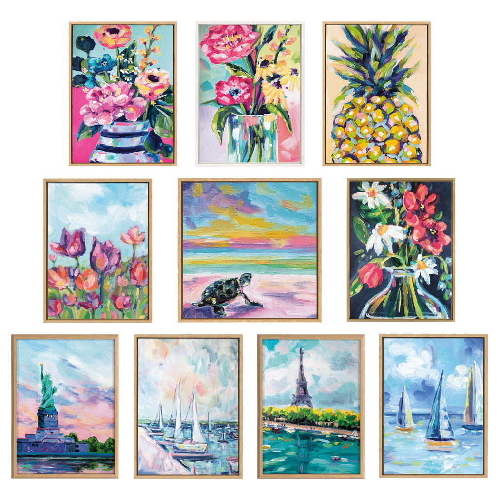 Sylvie Surf and Sand and Tropical Palms Study Framed Canvas Art Set by Rachel Christopoulos