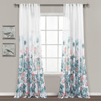Lush Decor Zuri Flora Sheer Window Curtain Panel Pair, 84' Long X 38' Wide, Blue & Coral