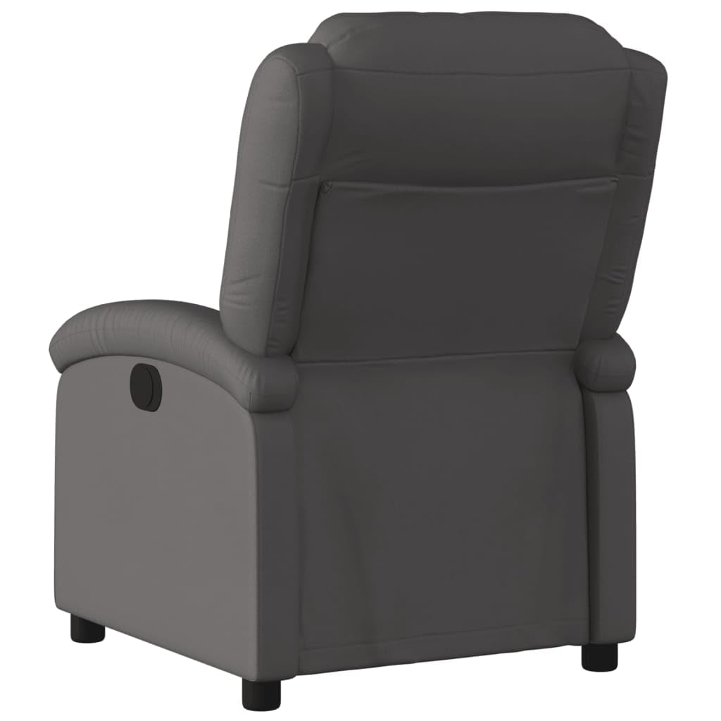 vidaXL Manual Recliner Chair for Living Room, Adjustable Recliner with Padded Seat & Backrest, Home Theater Seating with Side Pocket, Gray Real Leather